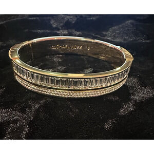 Rare Michael KORS Gold Tone Plated Two Raw Crystal Hinged Bracelet